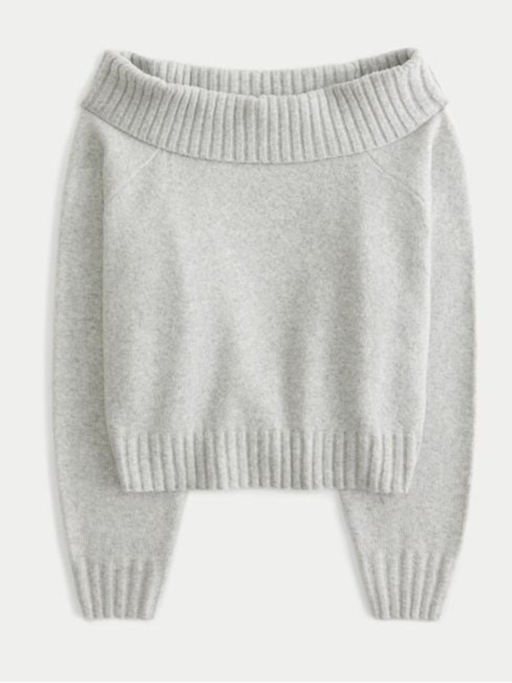 Hollister Comfy Cloud Foldover Off-the-Shoulder Sweater in Light Gray